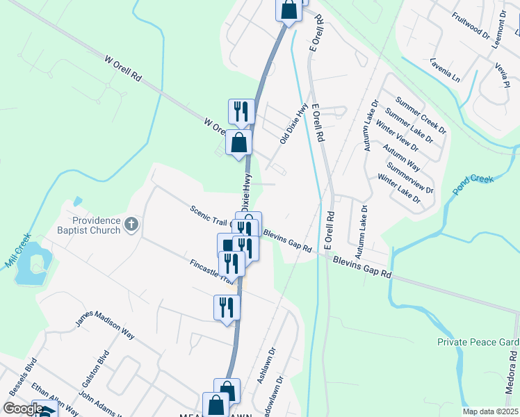 map of restaurants, bars, coffee shops, grocery stores, and more near 12519 Dixie Highway in Louisville