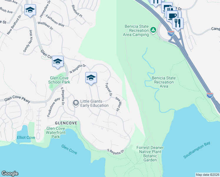 map of restaurants, bars, coffee shops, grocery stores, and more near 770 Topsail Drive in Vallejo