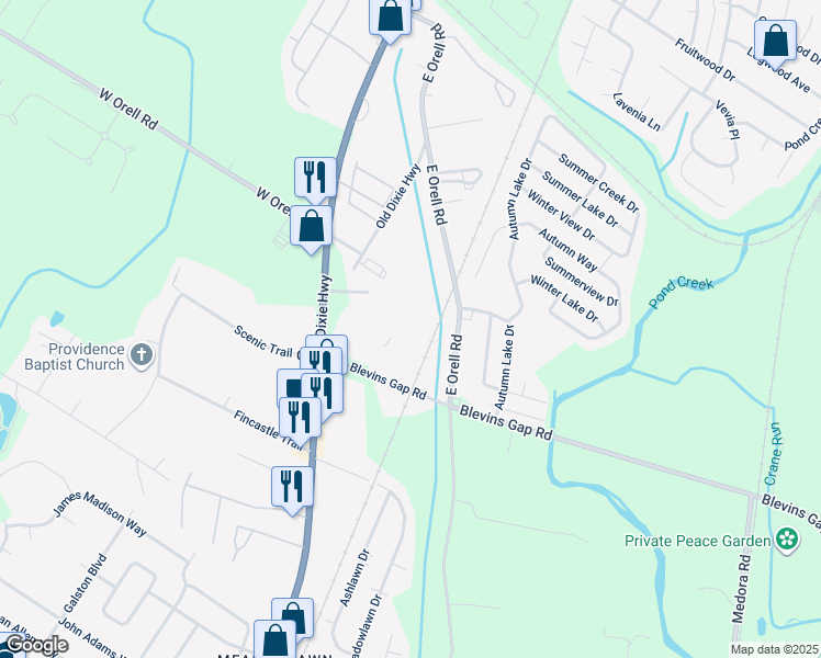 map of restaurants, bars, coffee shops, grocery stores, and more near 12517 Old Dixie Highway in Louisville