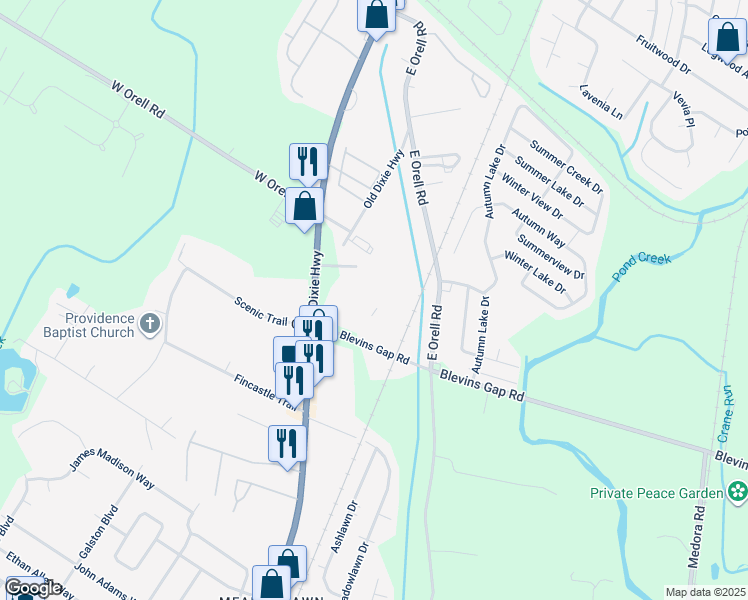 map of restaurants, bars, coffee shops, grocery stores, and more near 12517 Old Dixie Highway in Louisville
