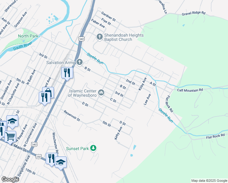 map of restaurants, bars, coffee shops, grocery stores, and more near 698 Ivanhoe Avenue in Waynesboro