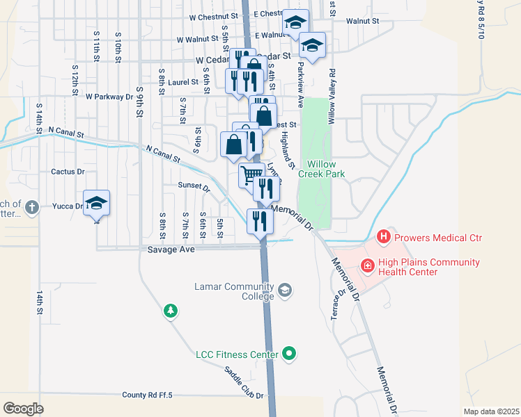 map of restaurants, bars, coffee shops, grocery stores, and more near 1849 S Main St in Lamar
