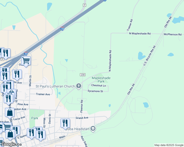 map of restaurants, bars, coffee shops, grocery stores, and more near 1762 North Mapleshade Road in Cuba