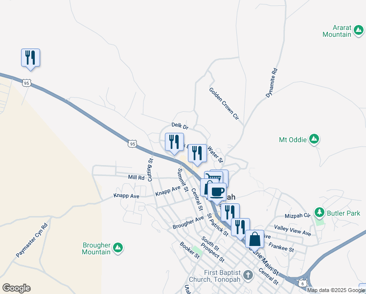 map of restaurants, bars, coffee shops, grocery stores, and more near 399 Delk Drive in Tonopah
