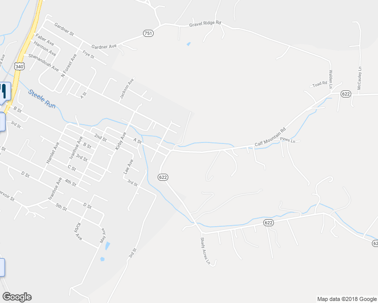 map of restaurants, bars, coffee shops, grocery stores, and more near Calf Mountain Road in Waynesboro