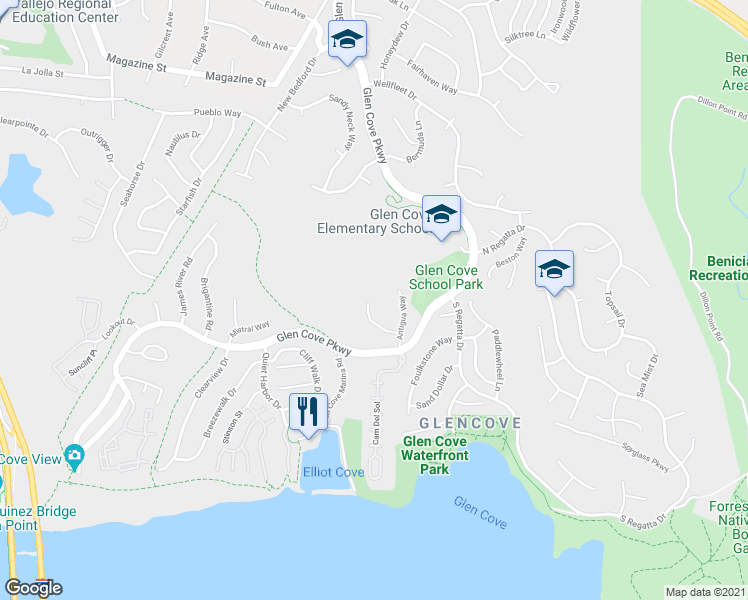 map of restaurants, bars, coffee shops, grocery stores, and more near 168 Chesapeake Drive in Vallejo