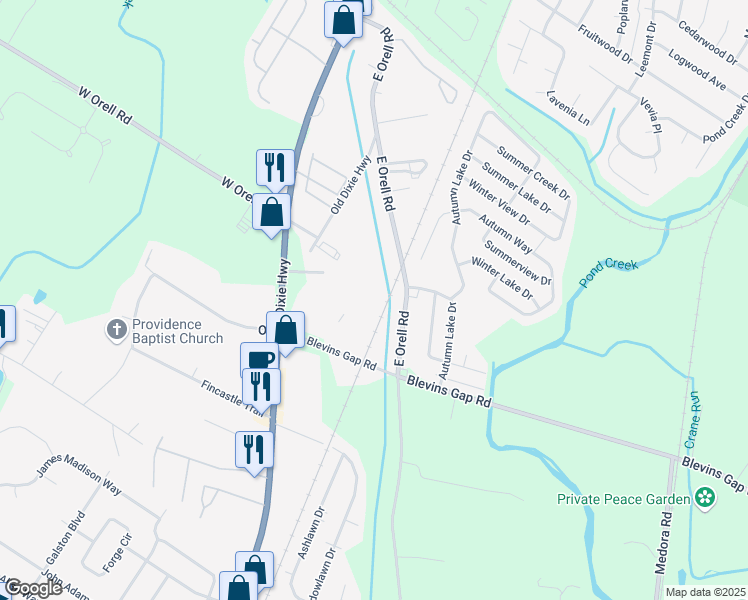 map of restaurants, bars, coffee shops, grocery stores, and more near 12517 Old Dixie Highway in Louisville