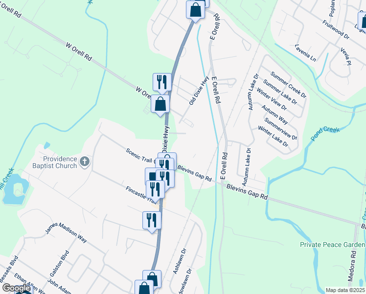 map of restaurants, bars, coffee shops, grocery stores, and more near 12517 Old Dixie Highway in Louisville