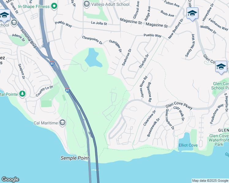 map of restaurants, bars, coffee shops, grocery stores, and more near 132 Barington Drive in Vallejo