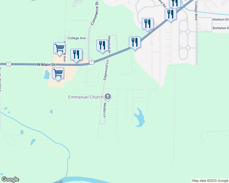 map of restaurants, bars, coffee shops, grocery stores, and more near 1403-1499 Roser Drive in Carmi