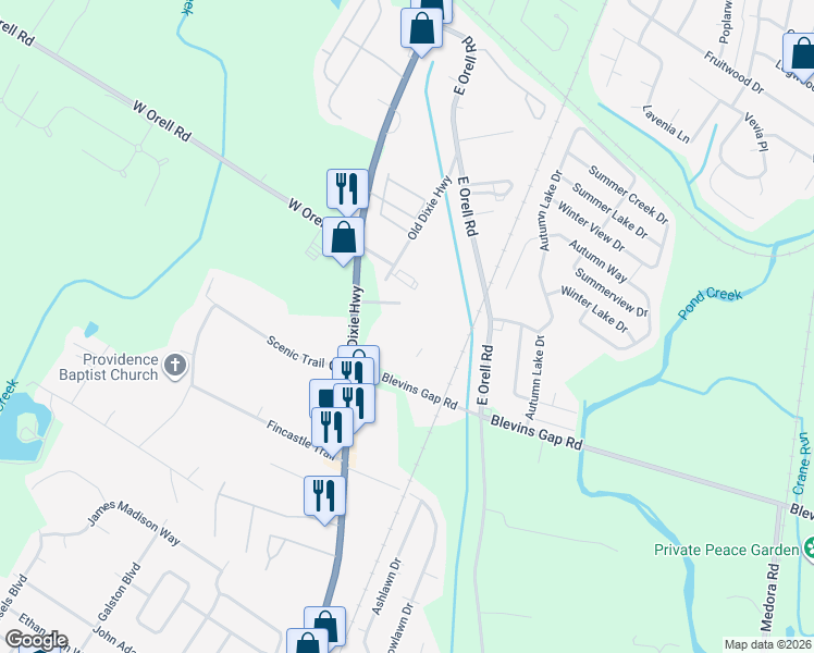 map of restaurants, bars, coffee shops, grocery stores, and more near 12517 Old Dixie Highway in Louisville