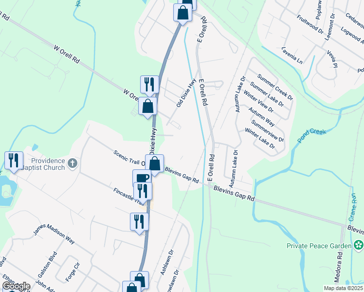 map of restaurants, bars, coffee shops, grocery stores, and more near 12517 Old Dixie Highway in Louisville
