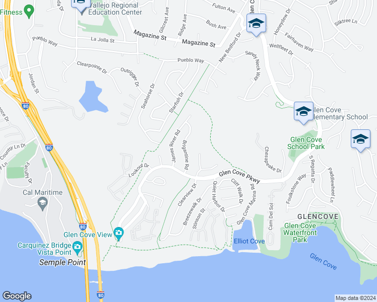 map of restaurants, bars, coffee shops, grocery stores, and more near 154 Brigantine Road in Vallejo