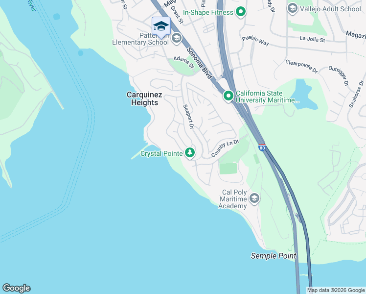 map of restaurants, bars, coffee shops, grocery stores, and more near 125 Spinnaker Way in Vallejo