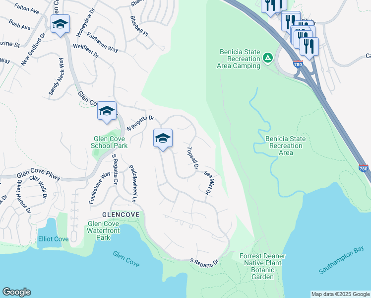 map of restaurants, bars, coffee shops, grocery stores, and more near 112 Yardarm Court in Vallejo