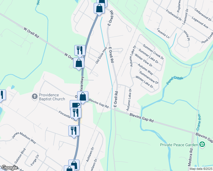 map of restaurants, bars, coffee shops, grocery stores, and more near 12517 Old Dixie Highway in Louisville