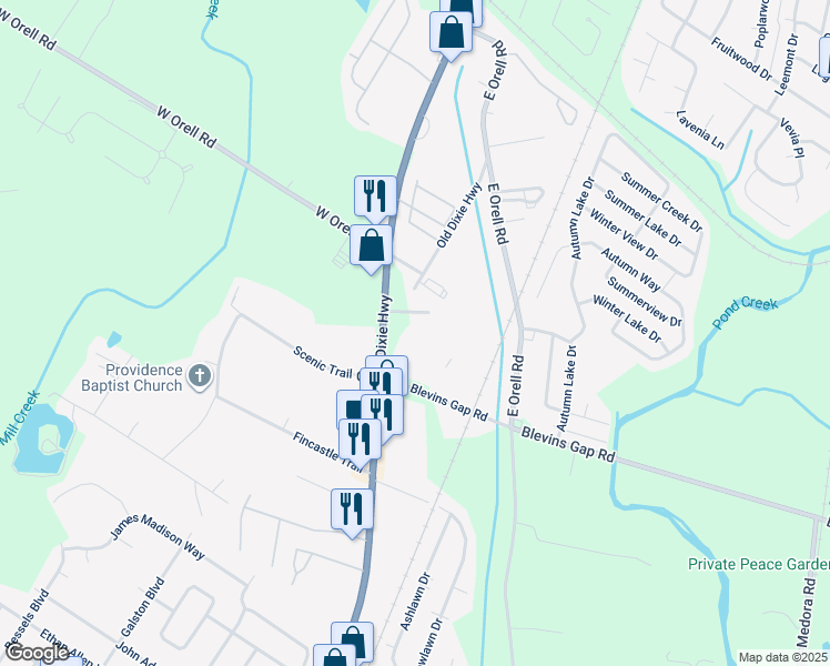 map of restaurants, bars, coffee shops, grocery stores, and more near 12519 Dixie Highway in Louisville