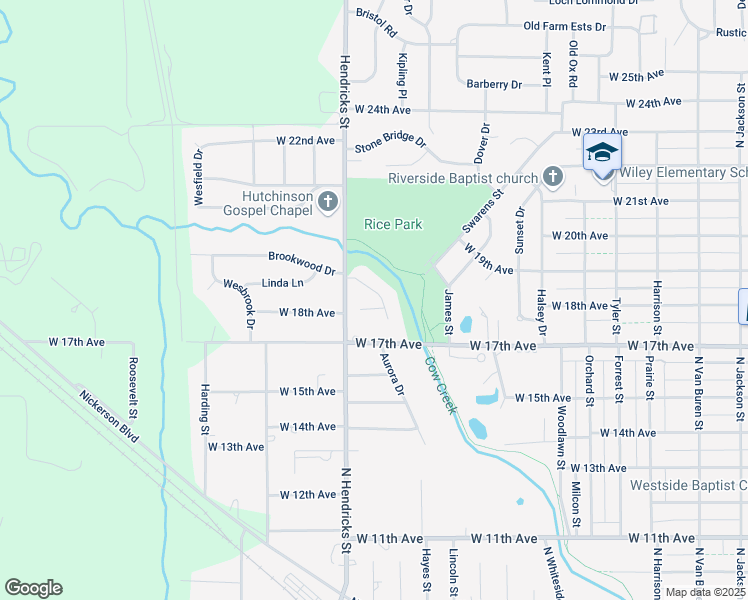 map of restaurants, bars, coffee shops, grocery stores, and more near 1813 Seville Drive in Hutchinson