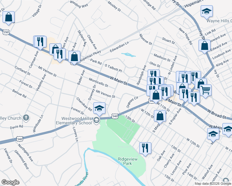 map of restaurants, bars, coffee shops, grocery stores, and more near 216 Wayneridge Road in Waynesboro