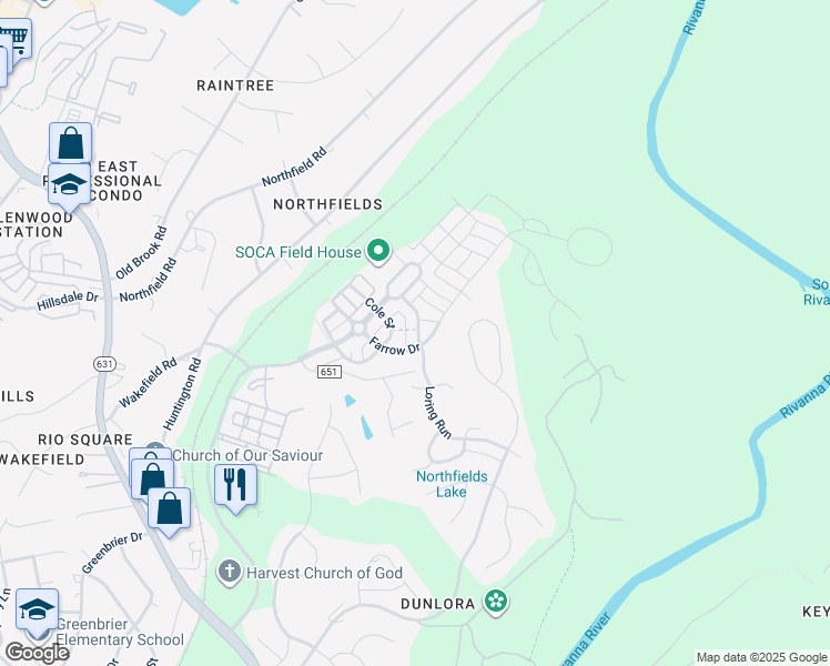 map of restaurants, bars, coffee shops, grocery stores, and more near 1421 County Road 6187 in Charlottesville