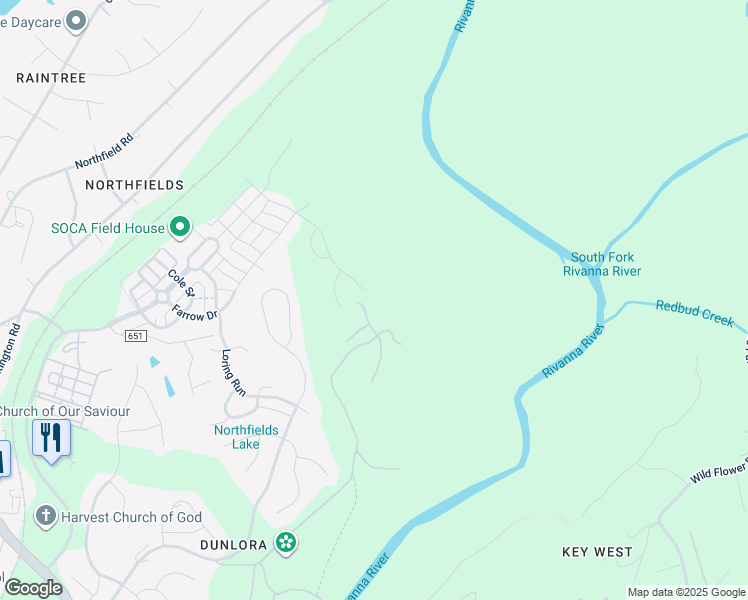 map of restaurants, bars, coffee shops, grocery stores, and more near Fowler Street in Albemarle County