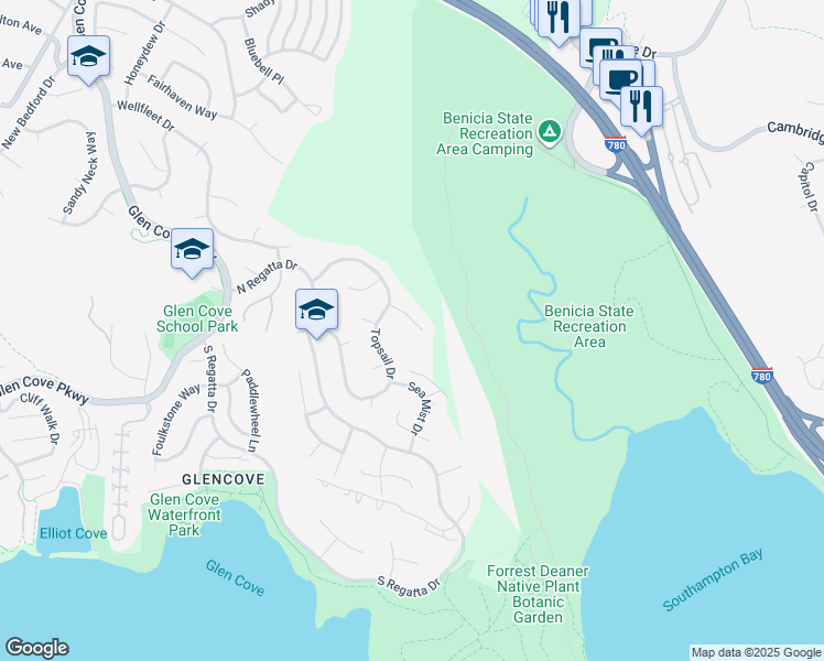 map of restaurants, bars, coffee shops, grocery stores, and more near 150 Helmsman Court in Vallejo