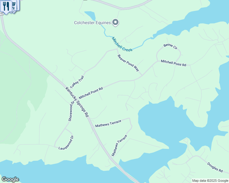 map of restaurants, bars, coffee shops, grocery stores, and more near 260 Laurel Lane in Mineral