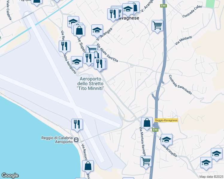 map of restaurants, bars, coffee shops, grocery stores, and more near 255 Via Ravagnese Superiore in Reggio Calabria