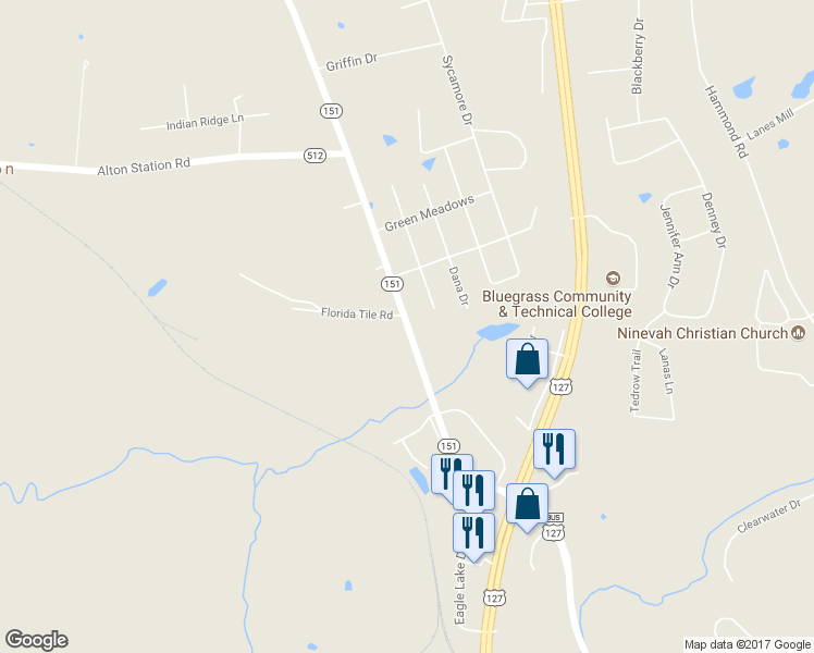 map of restaurants, bars, coffee shops, grocery stores, and more near 1210 Alton Road in Lawrenceburg