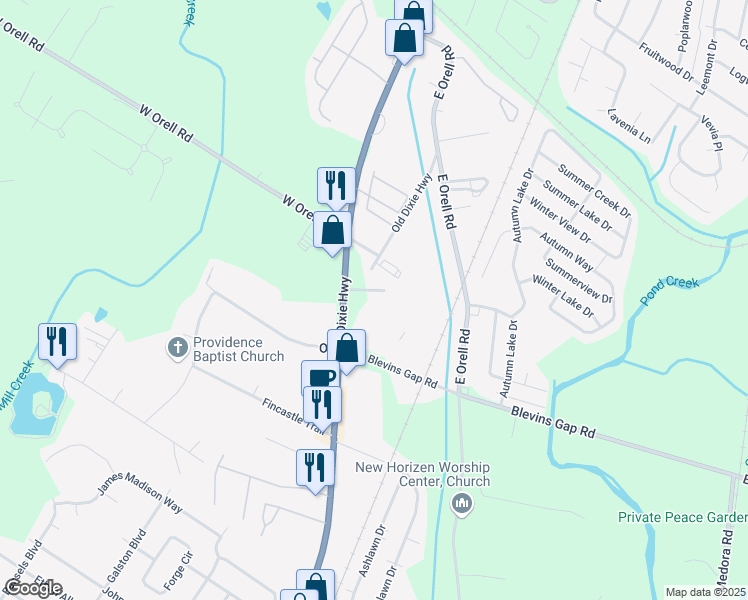 map of restaurants, bars, coffee shops, grocery stores, and more near 12519 Dixie Highway in Louisville