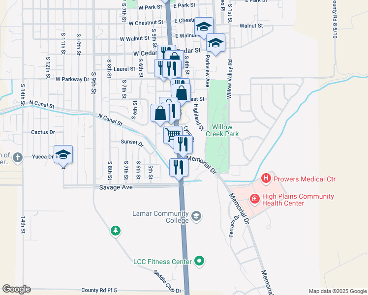 map of restaurants, bars, coffee shops, grocery stores, and more near 1701-1849 S Main St in Lamar