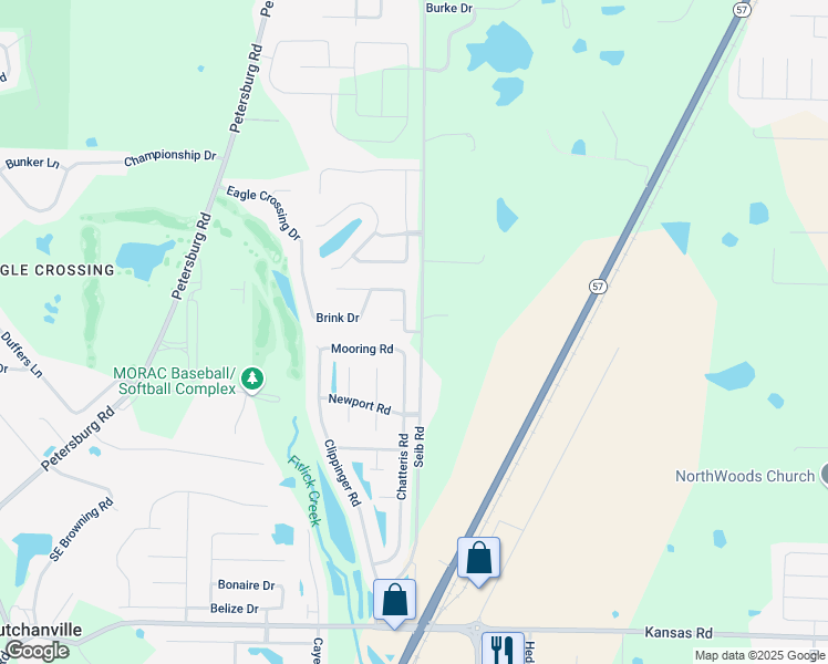 map of restaurants, bars, coffee shops, grocery stores, and more near 10401-10447 Seib Road in Evansville