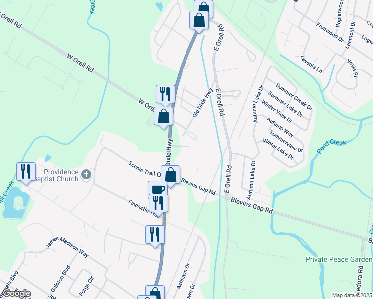 map of restaurants, bars, coffee shops, grocery stores, and more near 12517 Old Dixie Highway in Louisville