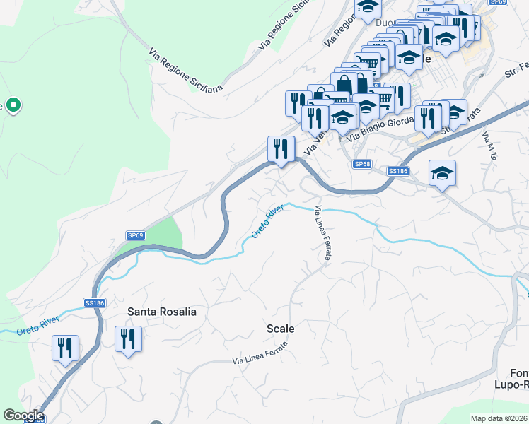 map of restaurants, bars, coffee shops, grocery stores, and more near 2 Via Serra Paratore in Monreale
