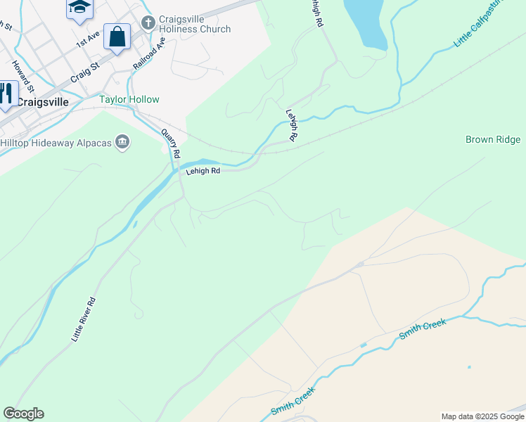 map of restaurants, bars, coffee shops, grocery stores, and more near 109 Eagle Ridge Lane in Craigsville