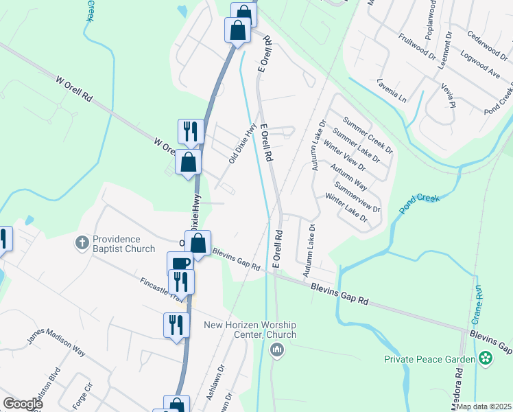 map of restaurants, bars, coffee shops, grocery stores, and more near 12517 Old Dixie Highway in Louisville