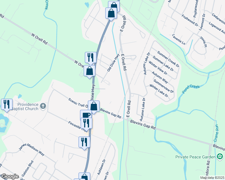 map of restaurants, bars, coffee shops, grocery stores, and more near 12517 Old Dixie Highway in Louisville