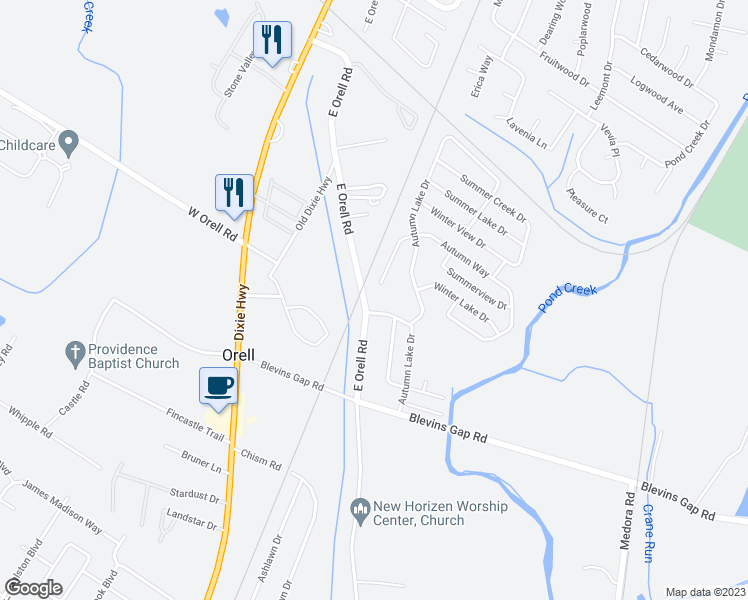 map of restaurants, bars, coffee shops, grocery stores, and more near 3108 Autumn Lake Drive in Louisville