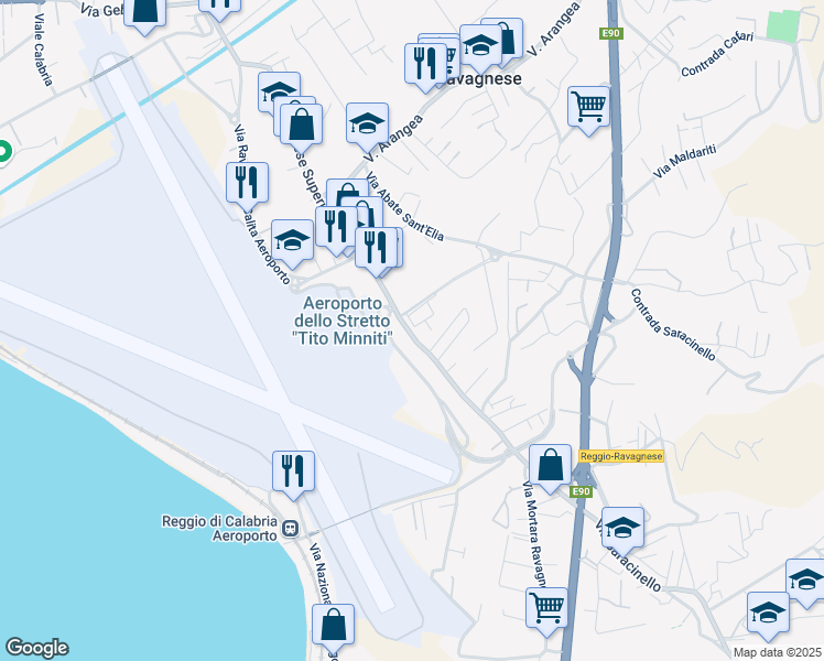 map of restaurants, bars, coffee shops, grocery stores, and more near 255 Via Ravagnese Superiore in Reggio Calabria