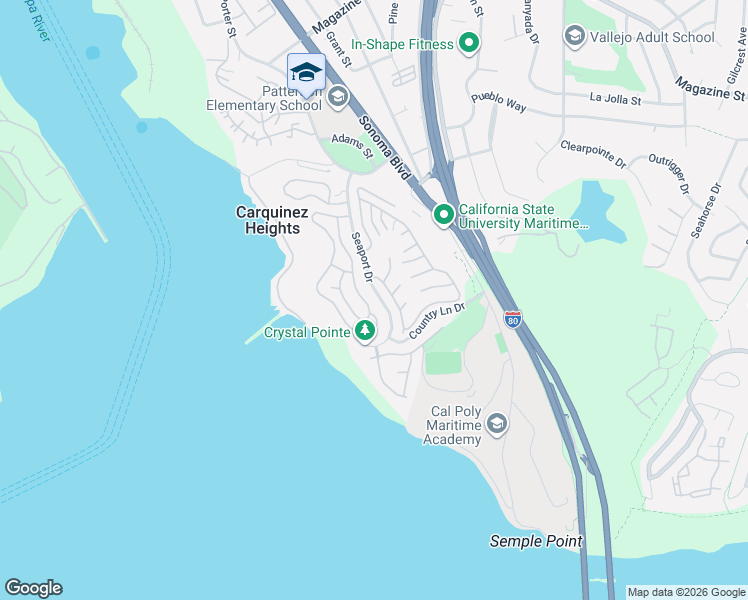 map of restaurants, bars, coffee shops, grocery stores, and more near 156 Moonraker Court in Vallejo