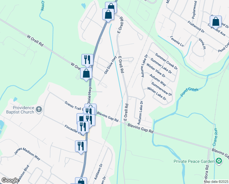 map of restaurants, bars, coffee shops, grocery stores, and more near 12517 Old Dixie Highway in Louisville