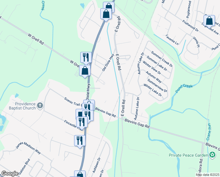map of restaurants, bars, coffee shops, grocery stores, and more near 12517 Old Dixie Highway in Louisville