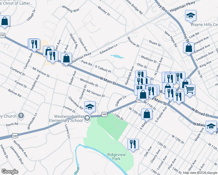 map of restaurants, bars, coffee shops, grocery stores, and more near 216 Wayneridge Road in Waynesboro