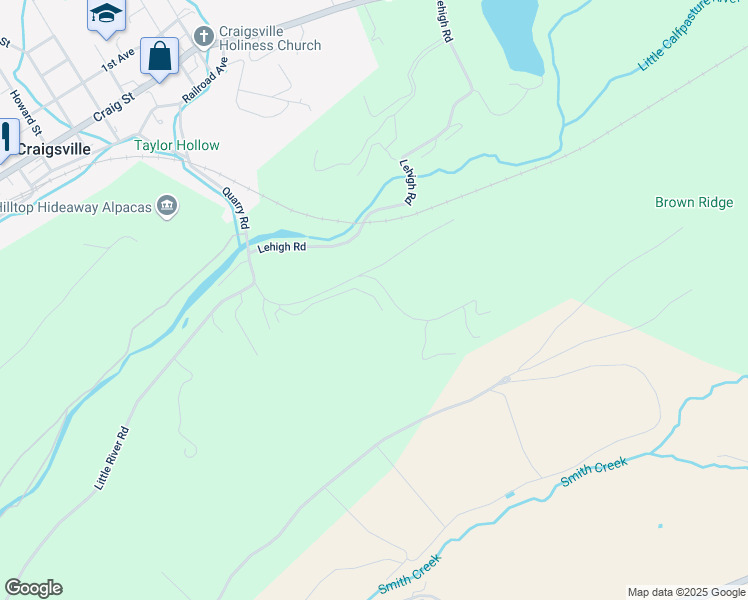 map of restaurants, bars, coffee shops, grocery stores, and more near 109 Eagle Ridge Lane in Craigsville