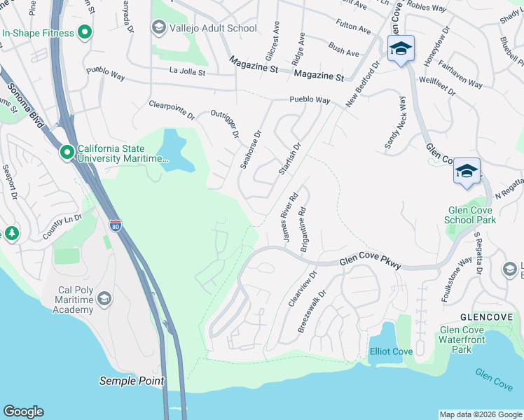 map of restaurants, bars, coffee shops, grocery stores, and more near 170 Steamer Lane in Vallejo
