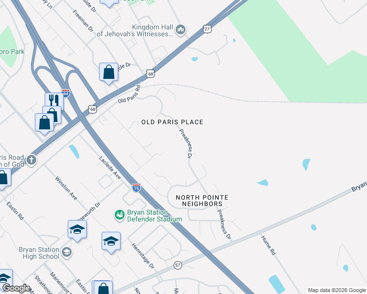 map of restaurants, bars, coffee shops, grocery stores, and more near 2105 Heath Land Place in Lexington
