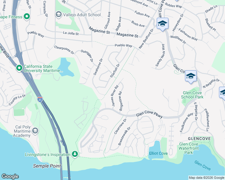 map of restaurants, bars, coffee shops, grocery stores, and more near 358 Starfish Drive in Vallejo