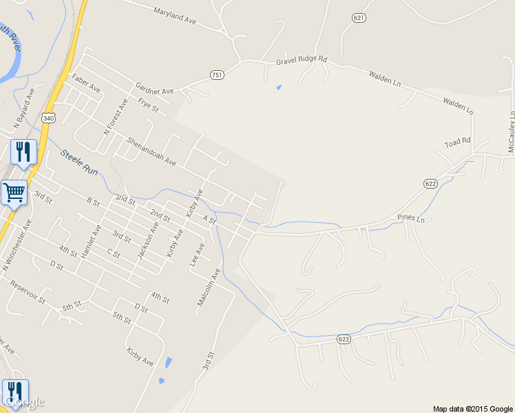 map of restaurants, bars, coffee shops, grocery stores, and more near 1809 Shenandoah Avenue in Waynesboro