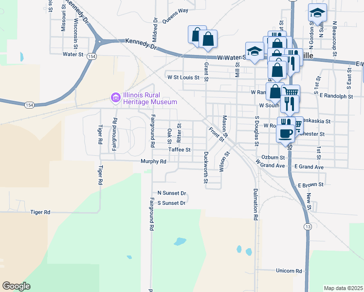 map of restaurants, bars, coffee shops, grocery stores, and more near 700-798 Belle Avenue in Pinckneyville