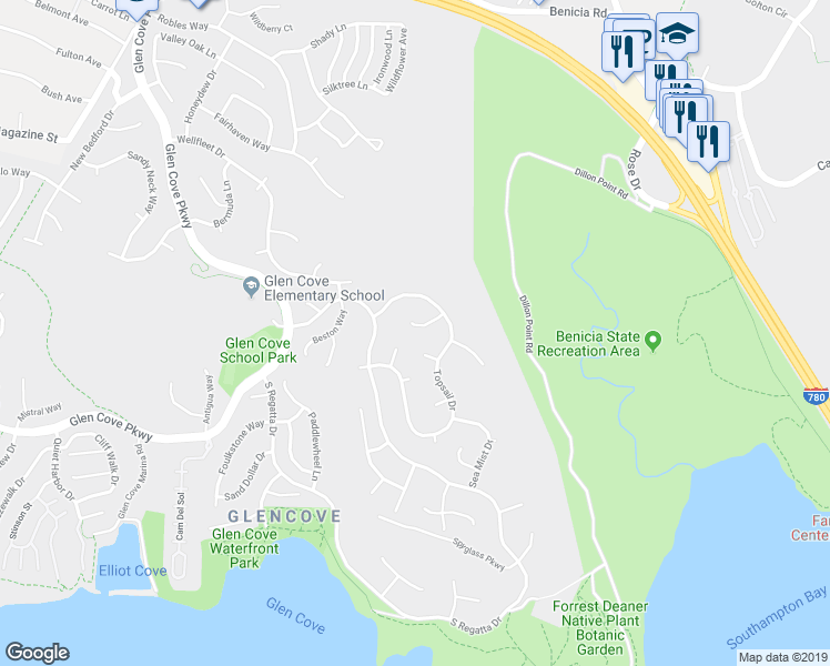 map of restaurants, bars, coffee shops, grocery stores, and more near 151 Crowsnest Court in Vallejo